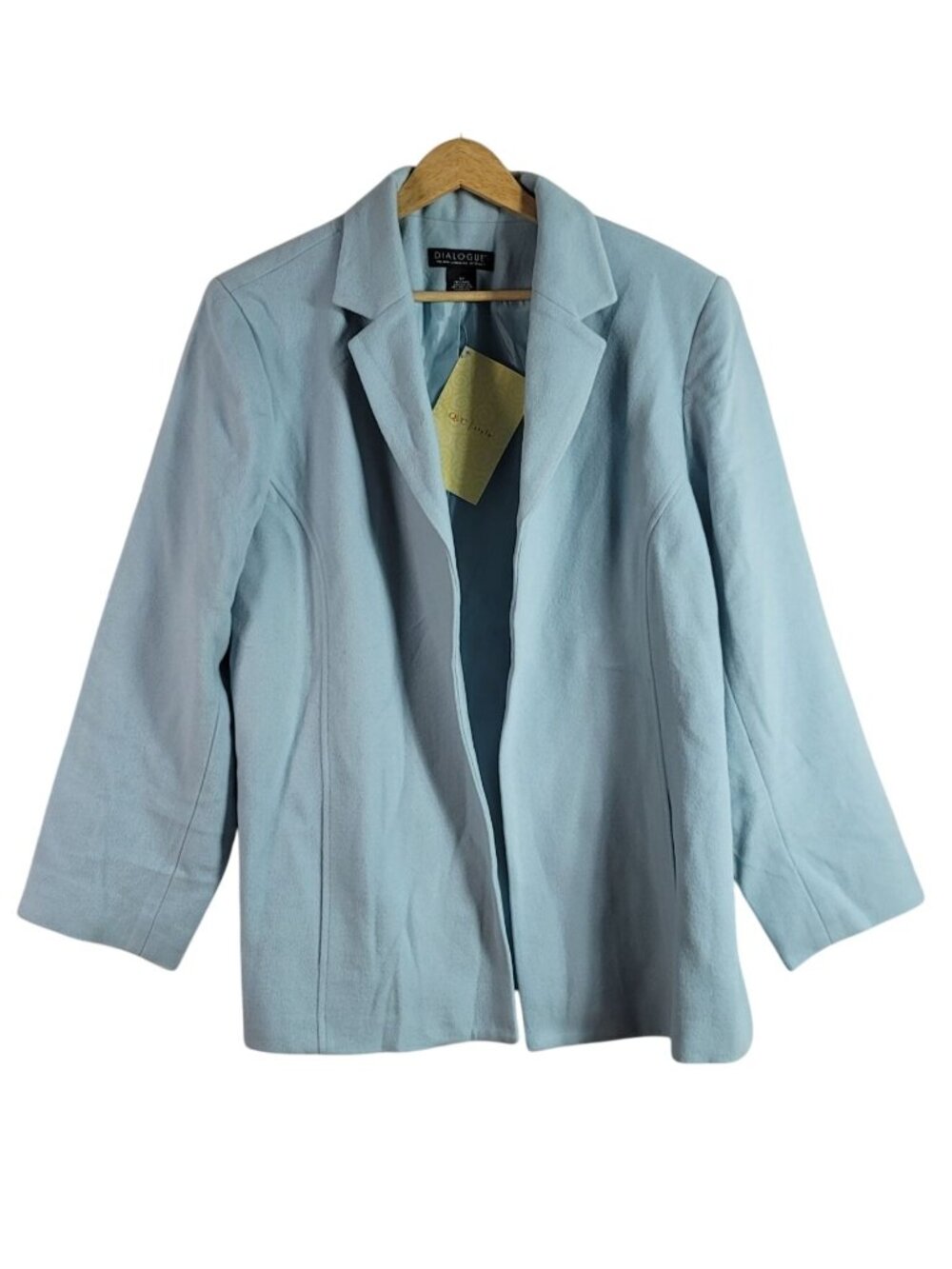 Dialogue Wool Blazer Jacket Blue Size 22 Long Sleeve Pockets Lined Open QVC NEW